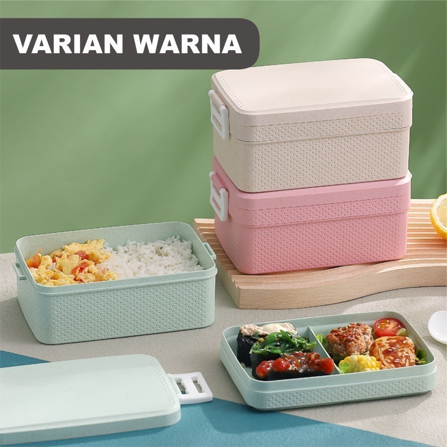 Kotak Bekal PP Jerami Gandum / Lunch Box 2 Susun 1000 ML BPA Free