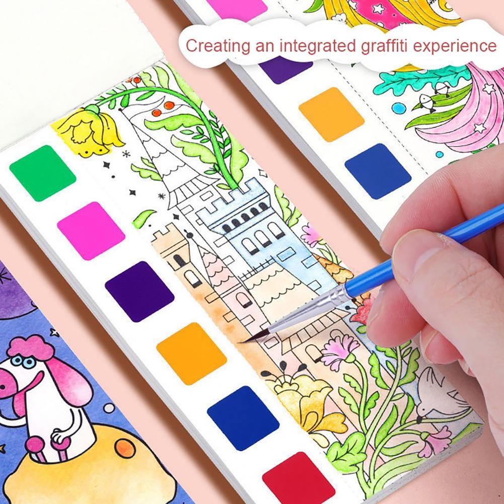 

Mini Watercolor Paint Pad Adults Kids Educational Coloring Workbook Drawing Book Transparent Watercolor Effect Drawing Book