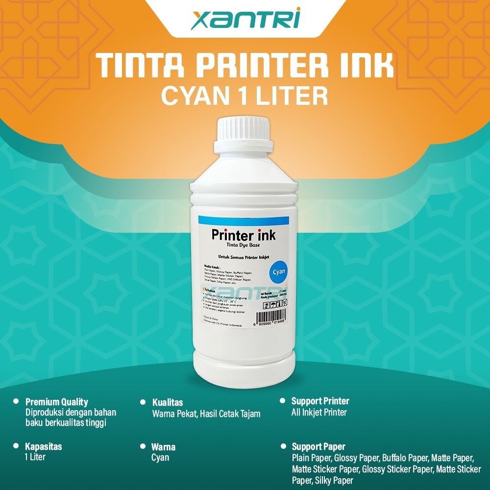 Xantri - Tinta Print Photo Quality 1 Liter Black Color Cyan Magenta Yellow Hitam Merah Biru Kuning P