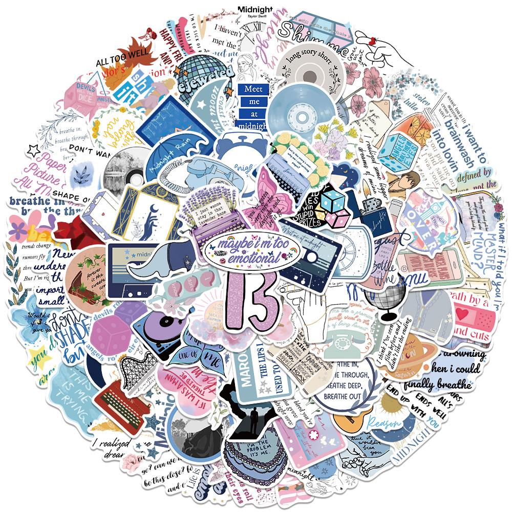 

50/100pcs Aesthetic Cartoon Famous Singer Taylor Album Swift Lyric Stickers For Luggage Laptop Guitar Waterproof Vinyl Decals