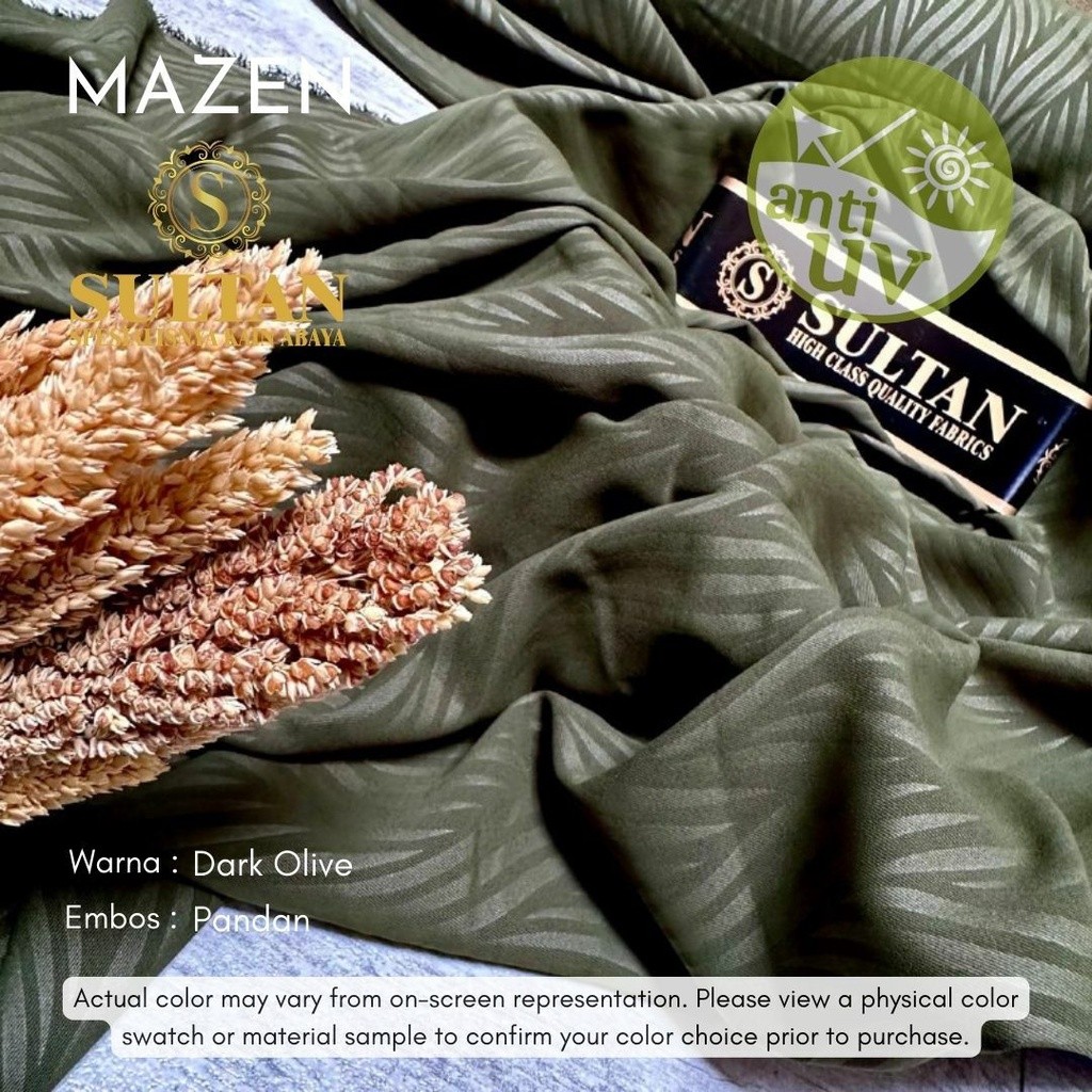 50CM MAZEN (MARZAN) EMBOS PANDAN DARK OLIVE ANTI UV KAIN ABAYA SULTAN