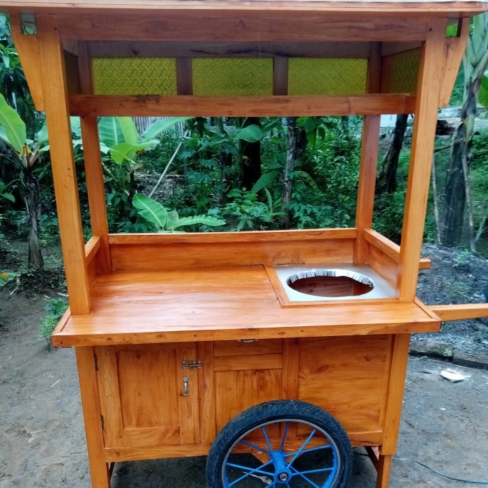 gerobak jualan dorong kayu mahoni