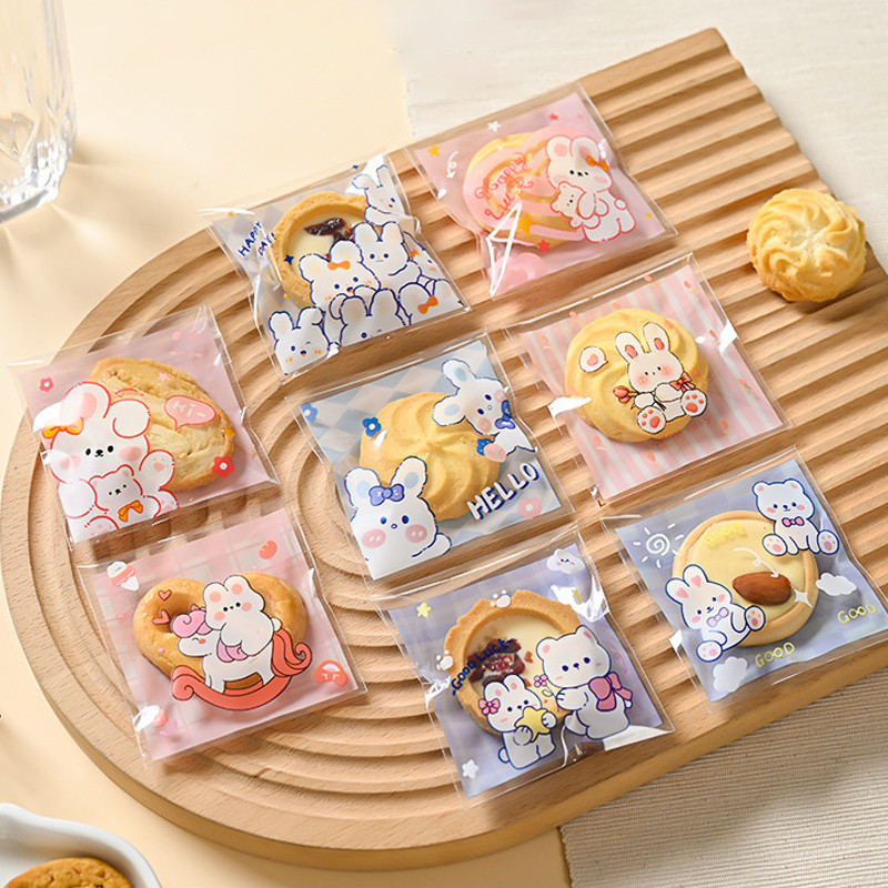 

100Pcs Transparent Self-adhesive Cute Cartoon Animal Bread Paste Pineapple Buns Baked Sliced Toast Packaging Bags