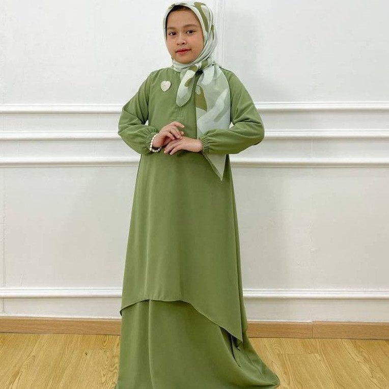 PRILLY BUSANA - Noor Gamis Anak Malaysia - Dress Ceruty - Kurung Malay - Couple Ibu Dan Anak