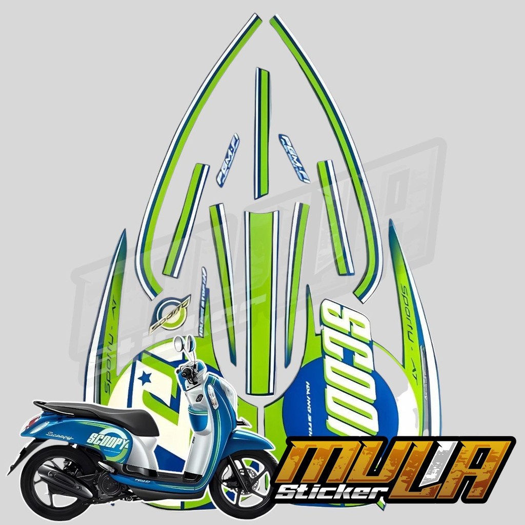 STICKER STIKER POLET LIS STRIPING MOTOR FULL BODY HONDA SCOOPY 2016 WARNA BIRU HIJAU PUTIH