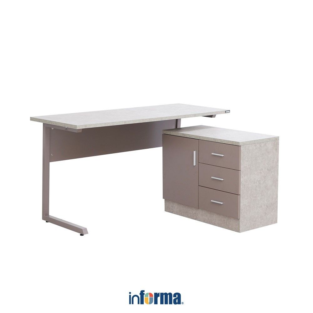 Informa Gemini Meja Kantor Concrete - Abu-Abu Office Table Furnitur Kantor Meja Kerja Belajar Serbag