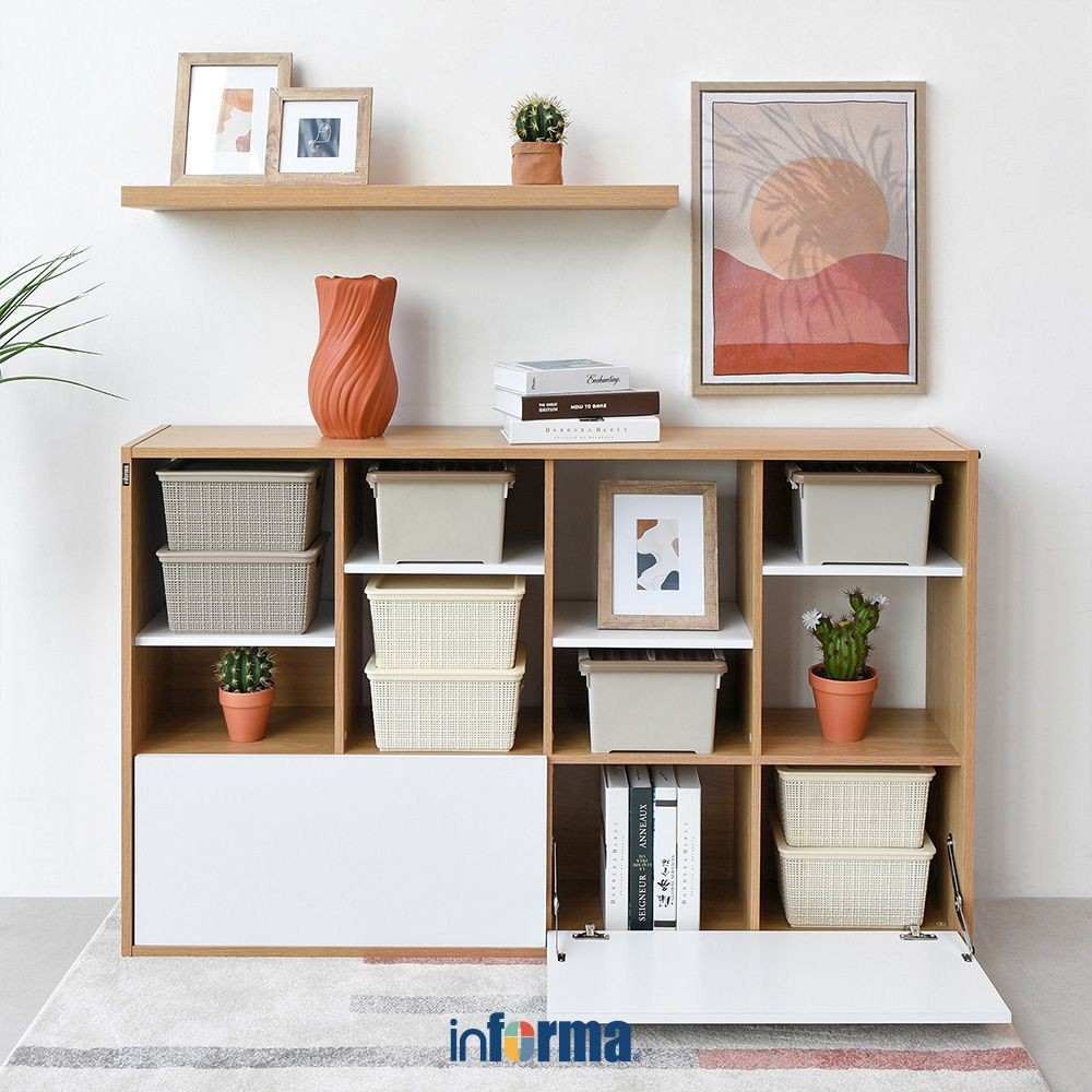 Informa Galvin Rak Buku 4 Tingkat - Putih Oak Bookshelf Susun Rak Bacaan Shelf Buku Lemari Buku