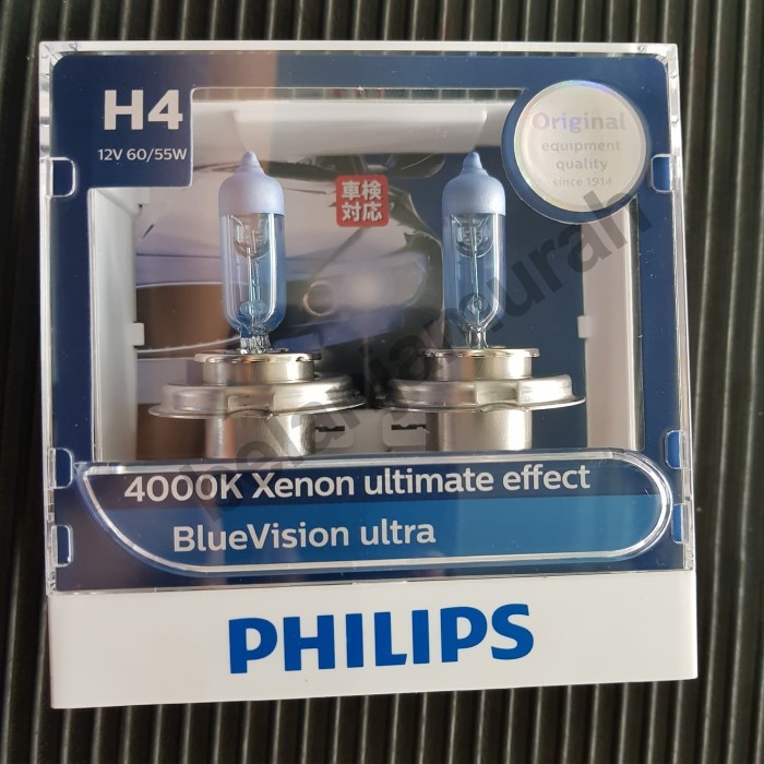 Philips Blue Vision Ultra H4 12V 60/55w 4000K Xenon Bohlam BlueVision