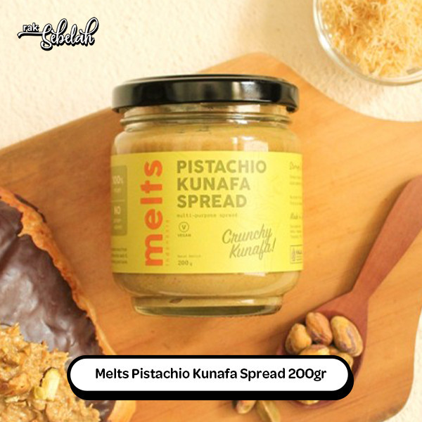 

Melts Pistachio Kunafa Spread 200g - Selai kacang Crunchy | Plant Based Vegan Bahan Roti Kue Baking Pastry Topping | Rak Sebelah