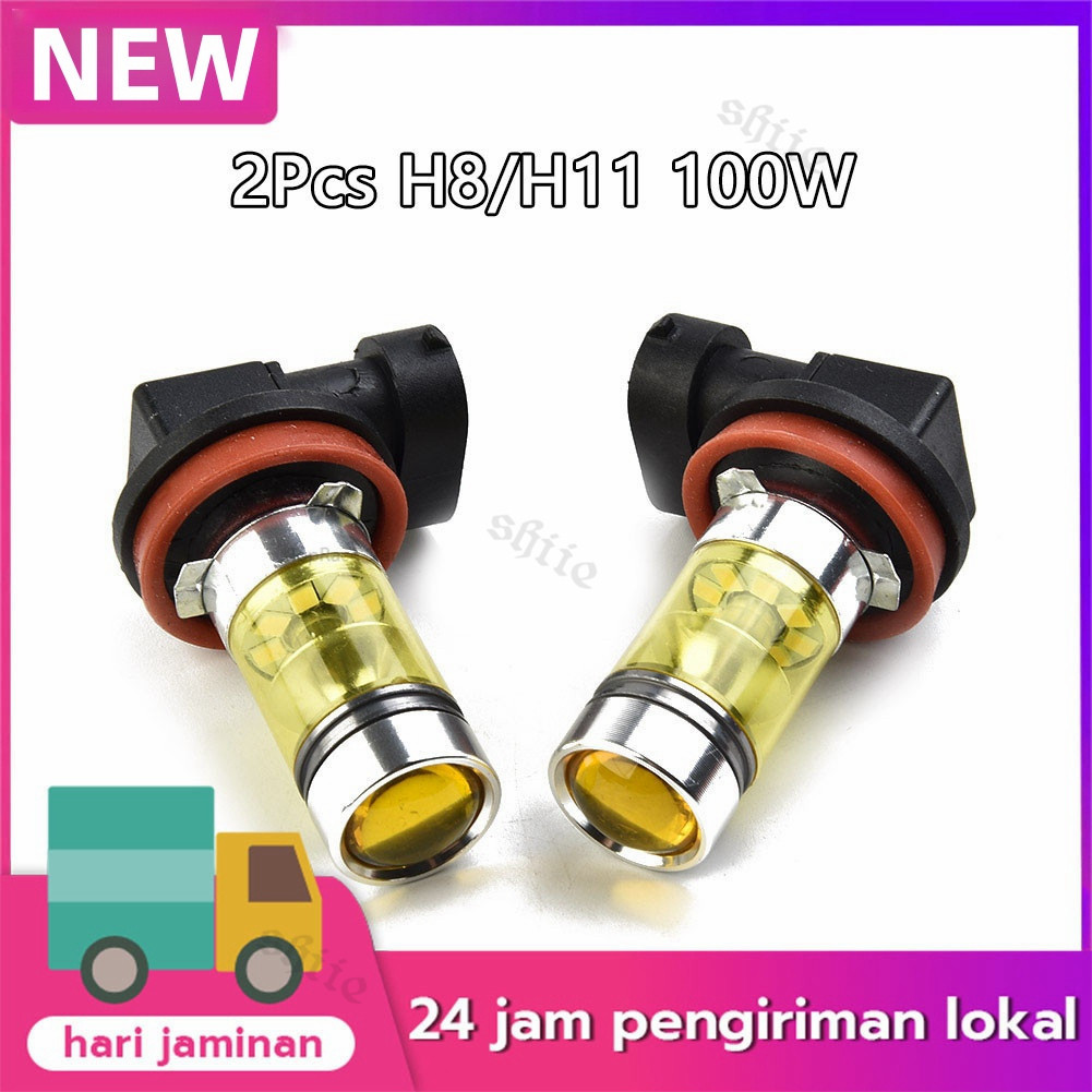 2 lampu H11 H8 Bohlam Lampu Kabut Led H11 H8 4300K 100W 1500LM Super Terang Warna Kuning PUITH  Lamp