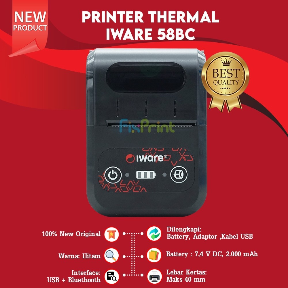Printer Thermal Iware Mini Kasir Struk MP-58BC MP58 BC USB Bluetooth