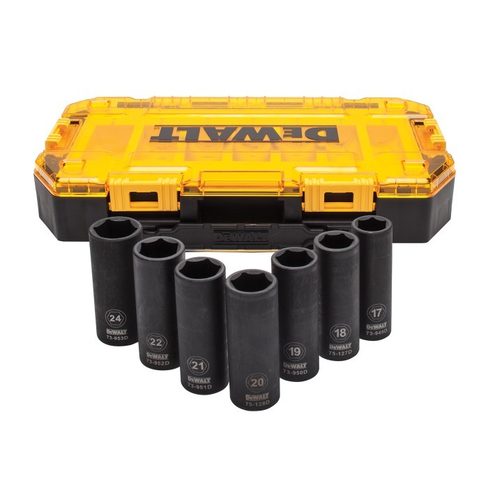 Dewalt DWMT74737 7 pcs 1/2" X Logam Mulia Baby Gold 0,001 Gram Tough Box Deep Socket Set 17-24mm 7 P