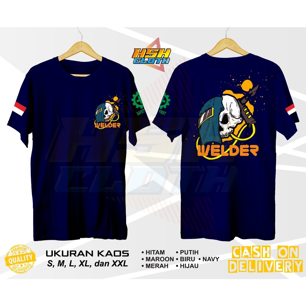 Baju Kaos Distro Welder Skull Head Tukang Las Bisa Custom - HSHCloth