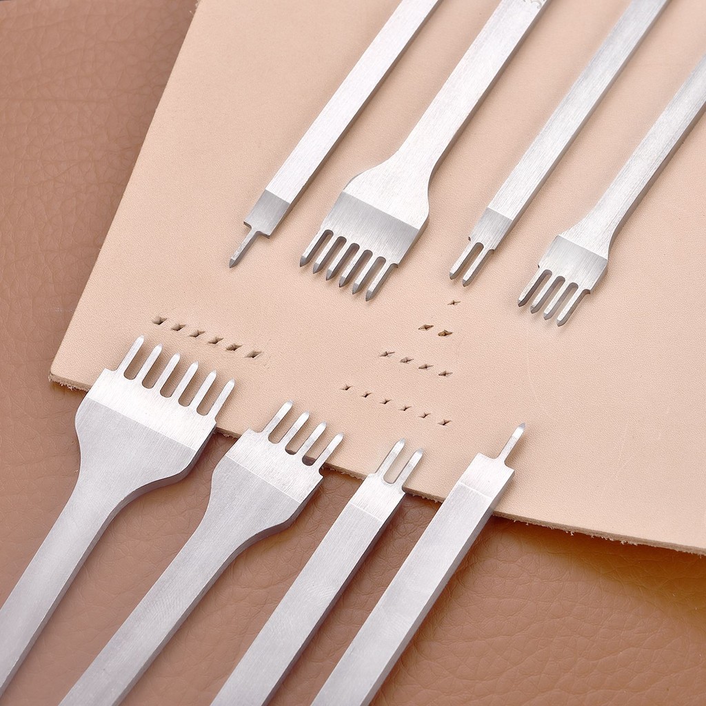 

1/2/4/6 Holes Fork Row Hole Punch DIY Leathercraft Tools Hand Piercing Stitching Punching Tool Leather Row Hole Punching Tool