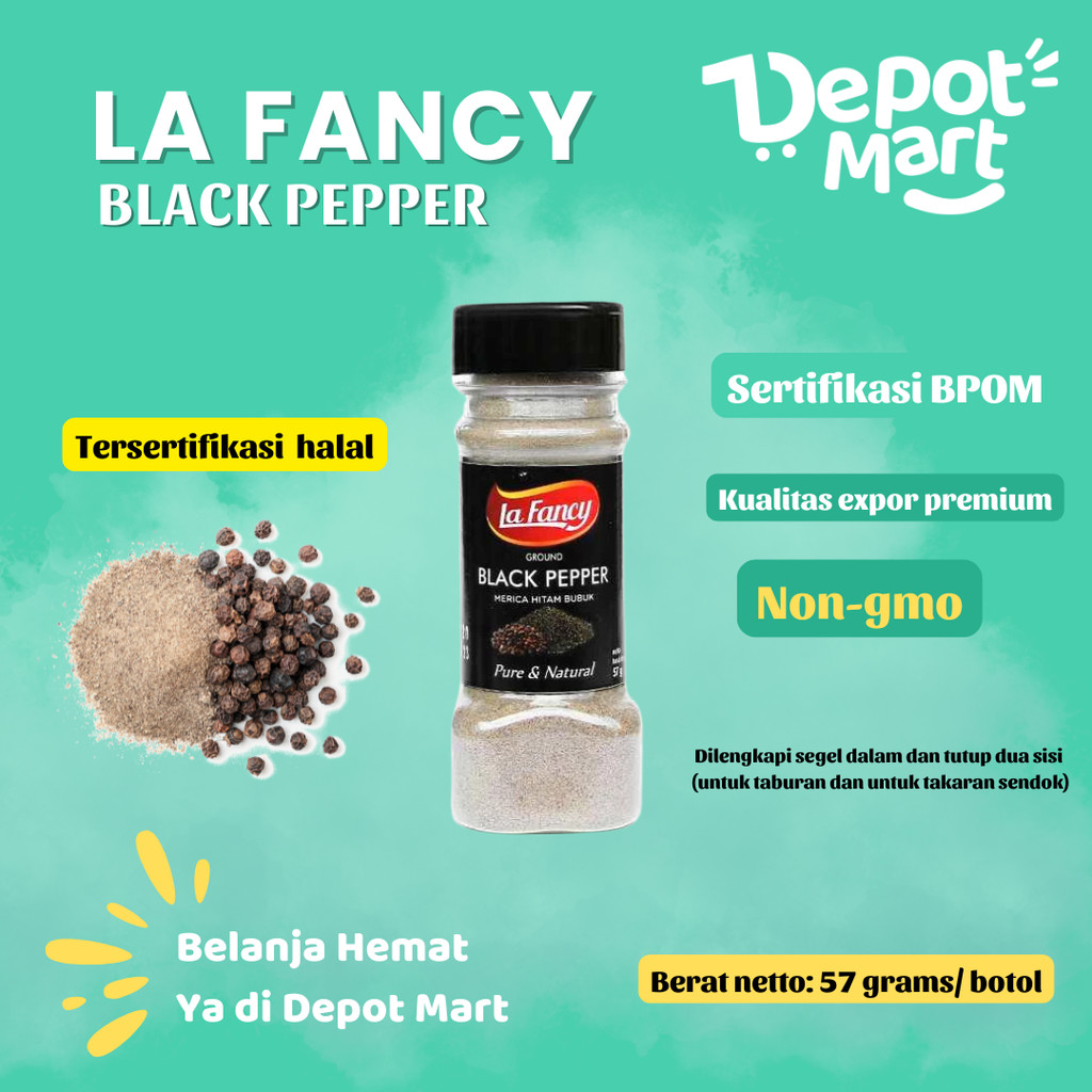 

La Fancy Foods Merica Hitam / Lada Hitam Bubuk 100% Murni 57g Blackpaper Ground Depot Mart