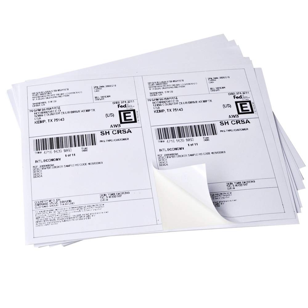 

Half Sheet 2-UP Self Adhesive 5-1/2" x 8-1/2" Shipping Labels for Laser & Inkjet Printers, 10 Sheets