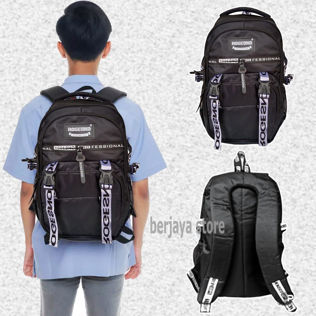 Tas Ransel Sekolah Merk Rogesno, Tas Sekolah SMP, SMA  (WARNA HITAM KUALITAS TERBAIK)