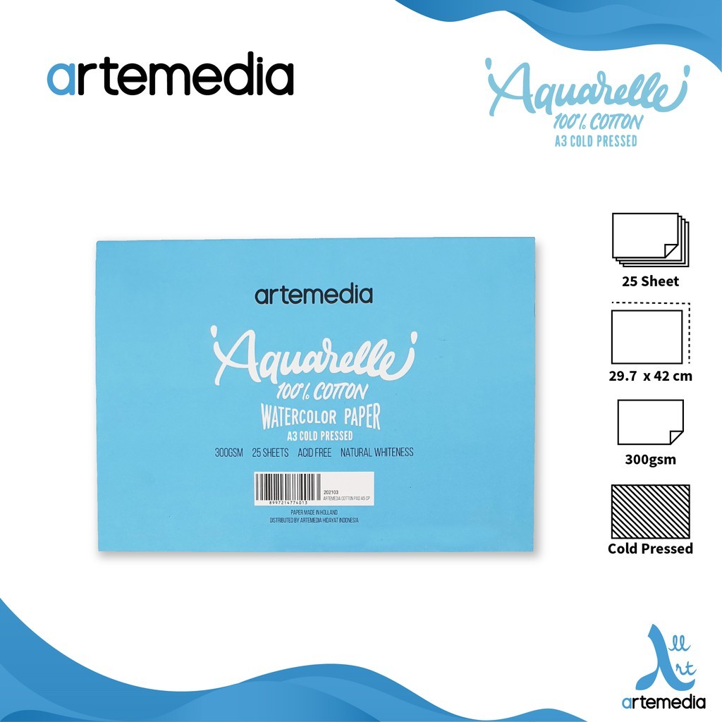 

Gramedia Surabaya - Artemedia Aquarelle Watercolor Pad A3 Cotton Paper Block