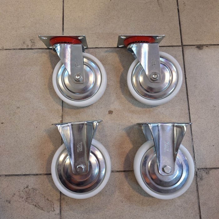 Roda Troli Nilon Putih China 5 Inch 1Set ( 2 Hidup 2 Mati )