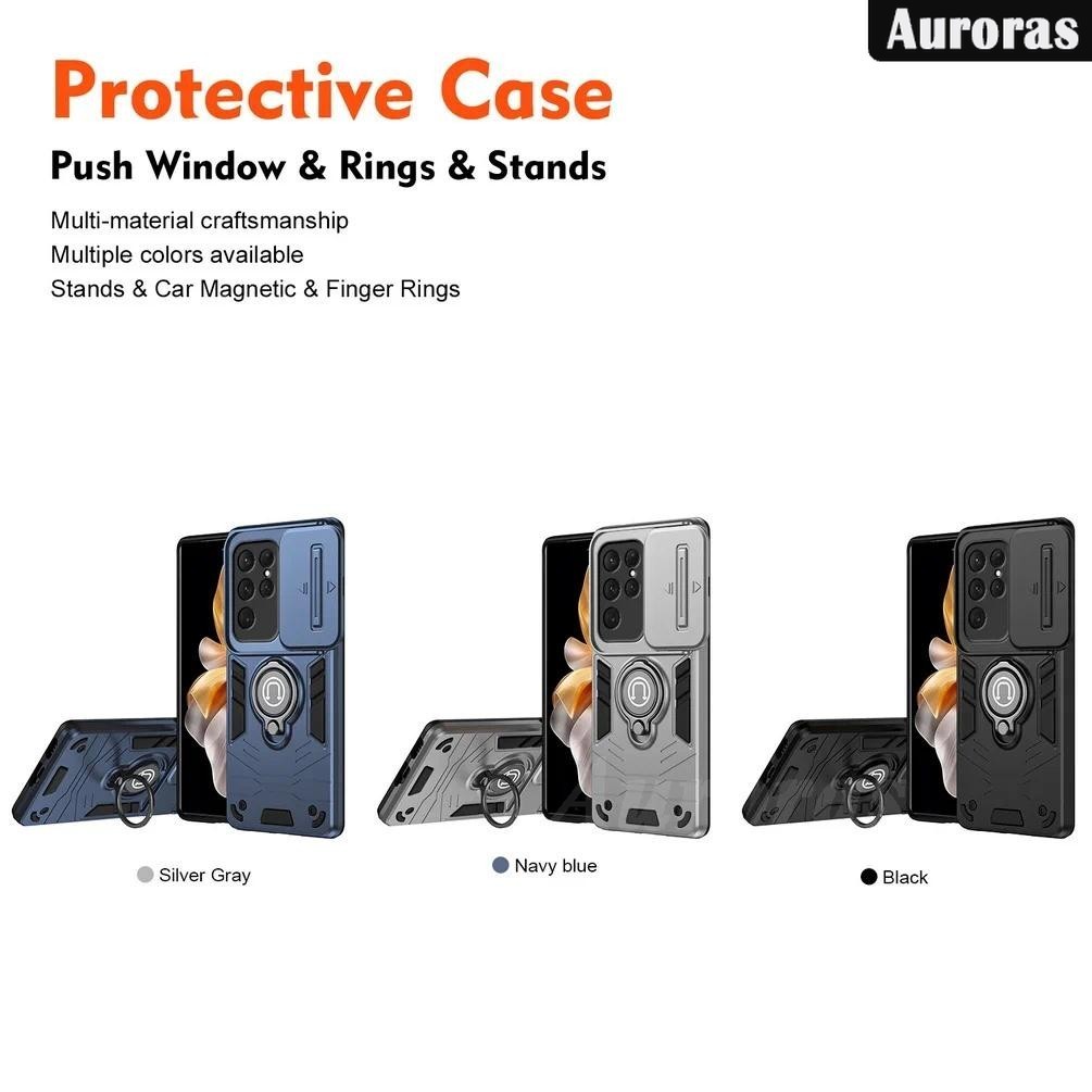 Untuk Samsung S24 Ultra Phone Case Camera Lens Protector Shockproof Armor Iron Metal Car Ring Kickst