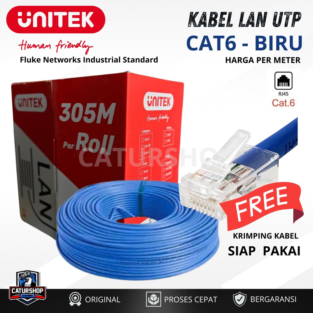 Unitek Kabel LAN UTP CAT6 Biru Kabel Wifi UTP CAT 6 BIRU per meter