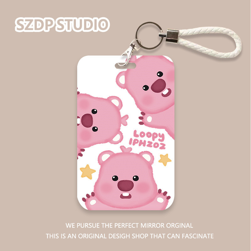 

ID CARD penutup pelindung gantungan kunci all-in-one pola berang-berang lucu merah muda kawaii lucu penutup pelindung kartu bank kartun Korea penutup pelindung kartu ID kartu bus