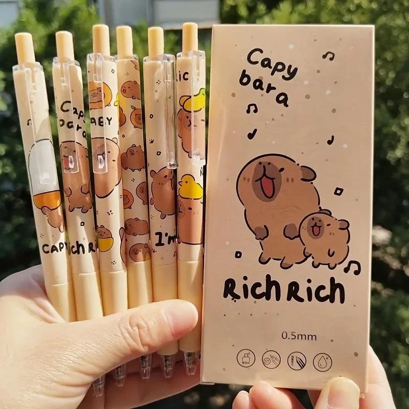 

6pcs/box Cute Capybara Gel Pen Black Ink Writing Smooth Quick-Drying Office Accessories Elegant Pens Kawaii Korean Stationery