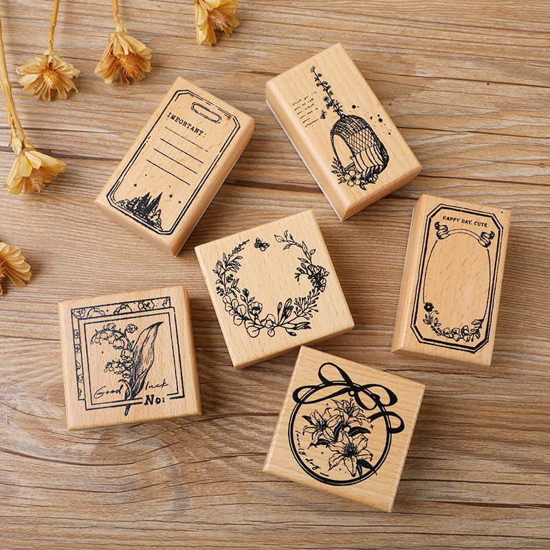 

Wooden Stamps Floral Pattern Rubber Stamp Wooden Rubber Stamp for Scrapbooking and DIY Craft Card Making