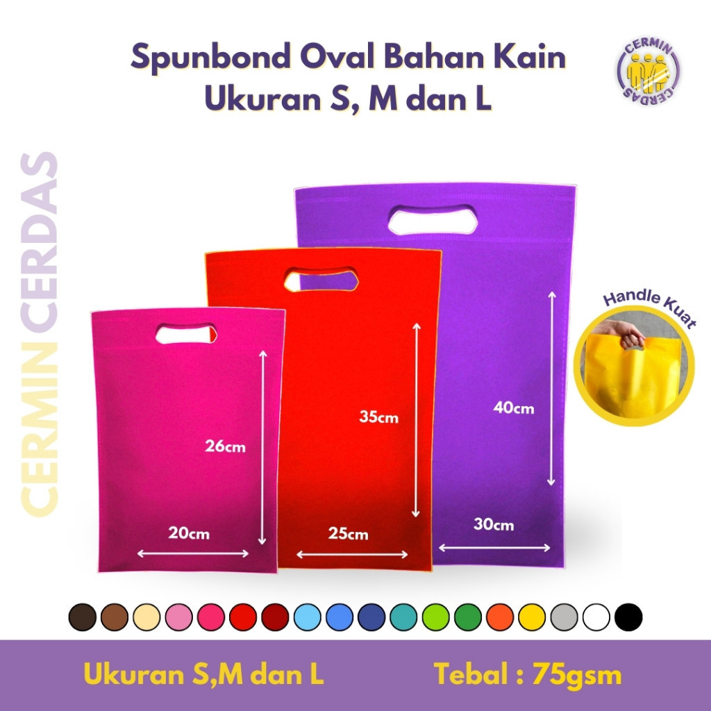 

Tas Spunbond Oval Belanja Kantong Kain Souvenir Hampers Goodie Bag Ukuran S M L