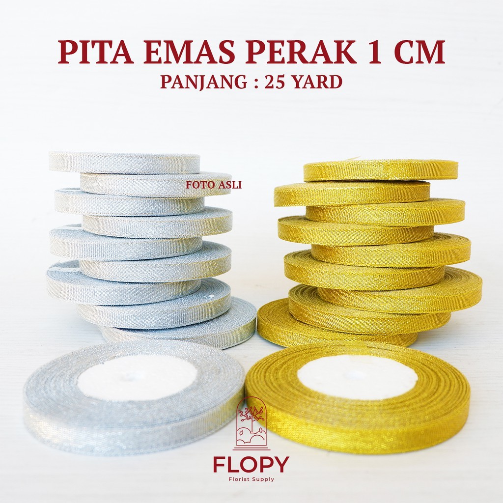 

[22 Meter] Pita Emas Perak Glitter 1 CM / Pita Gold Silver / Pita Kado