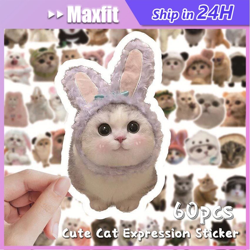

60PCS Sticker Pack Meme Kucing Lucu Aesthetic Paper Vinyl Waterproof Dekorasi Stiker Laptop Buku Journal Koper Casing HP Tablet Laptop Helm Motor