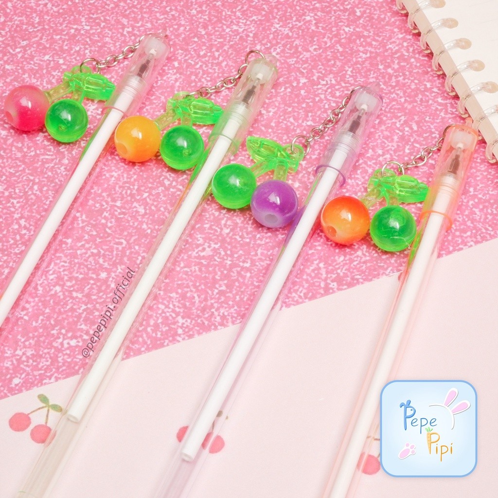 

4 &12 pcs Pena Gel Gantungan Cherry Pen Bolpen Pulpen Bolpoin Karakter cherry blossoms ceri cheri