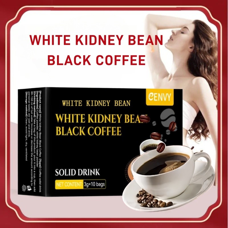 

RB 10PCS White Kidney Bean Black Coffee Kopi Hitam untuk menurunkan berat badan Collagen Coffee