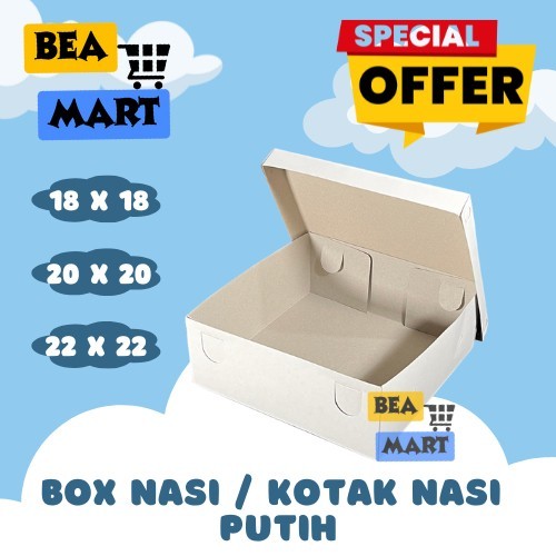 Box Dus Nasi / Kotak Nasi Putih Duplex 18cm 20cm 22cm | Dus Nasi Putih Tutup Pisah / Box Catering 18
