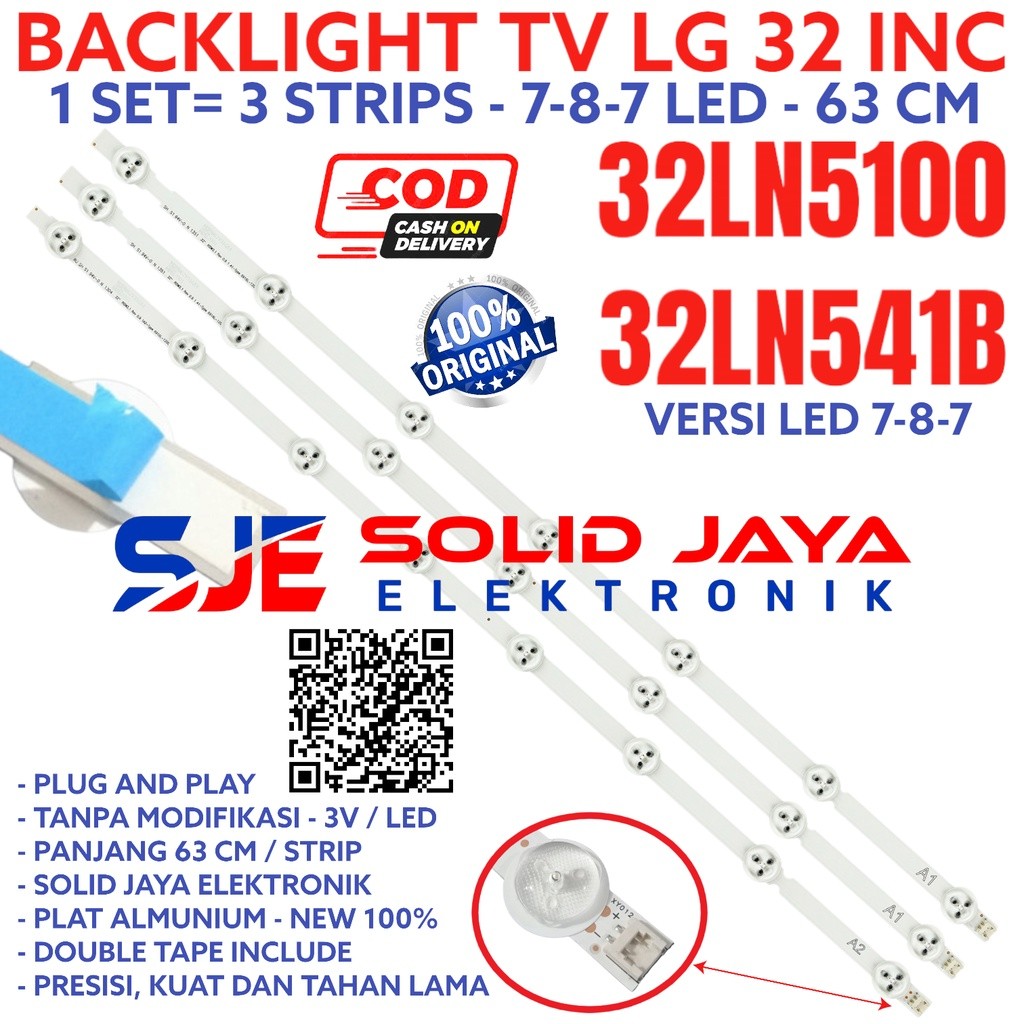 BACKLIGHT TV LED LG 32 INC 32LN541 32LN5100 32LN B LAMPU BL 3V 32LN541B 32LN 7-8-7 KANCING LED LENSA