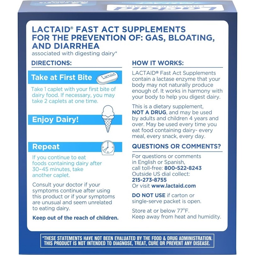 

Lactaid Fast Act Lactase Enzyme Lactose Intolerance Intoleransi Laktos - 32 Caplets