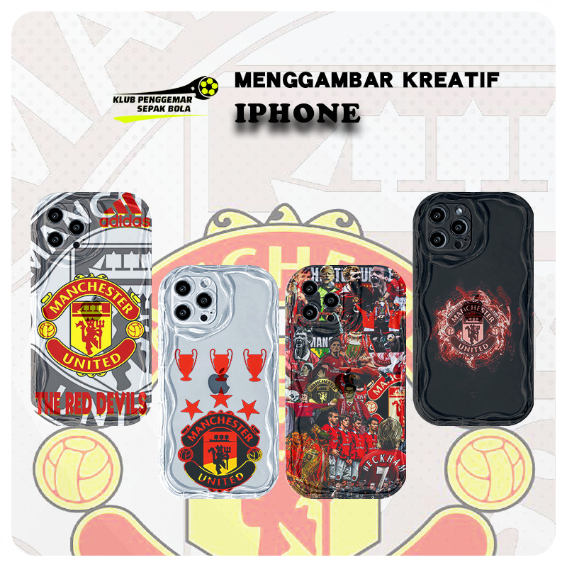 iPhone Manchester United MUN Casing soft sepak bola Estetis Kontes Tekstur Mode Biolantang cantik Ks