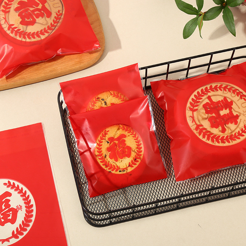 

100Lembar Plastik Kue Logo Fu Dan Shuang Xi 10x10cm-14x14cm Plastik Opp Dengan Lem Plastik Cookies Plasti Kue Plastik Makanan Wedding Pack Imlek Pack Plastik Imlek Dan Nikah