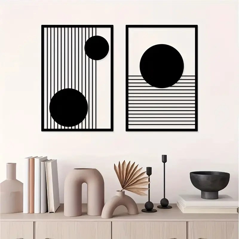 2 Set Lukisan Dinding Gaya Minimalis Modern Patung Dinding Abstrak Garis Minimalis Seni Dinding Hita