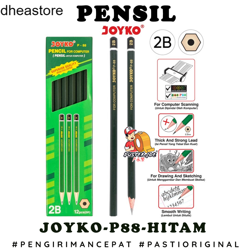 

Dheastore [PER 1 PACK] Pensil 2B Joyko P-88 Hitam Pencil (isi 12 PCS)