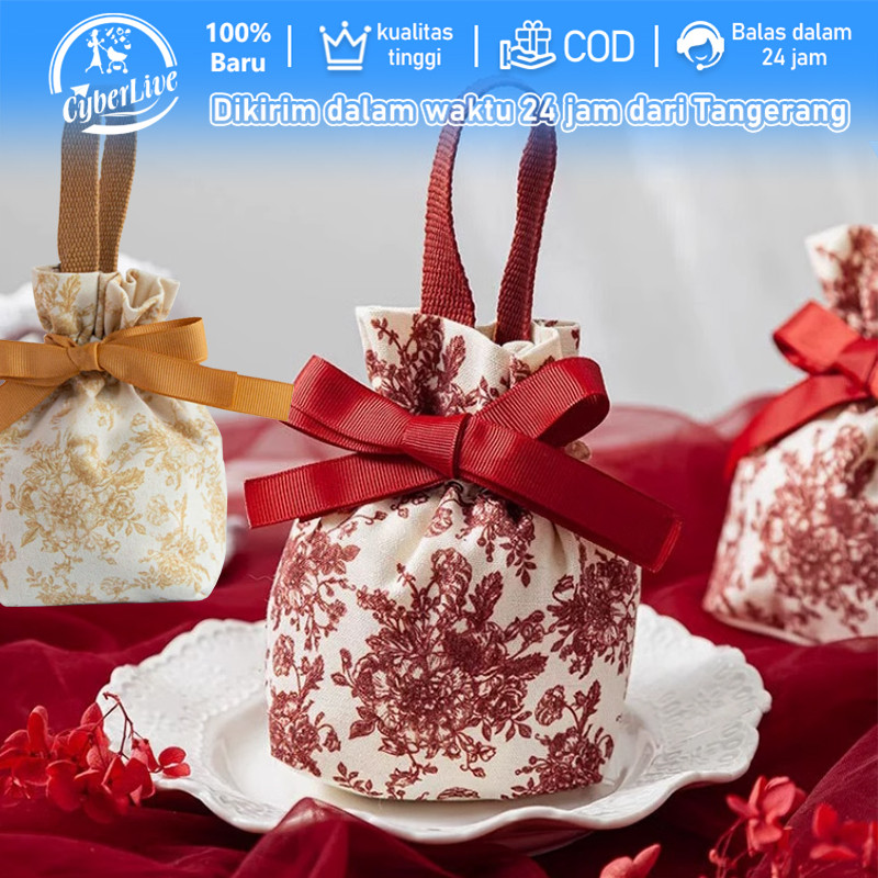 

1pcs Kantong Permen Serut Bahan Kanvas Kantong Serut Wedding