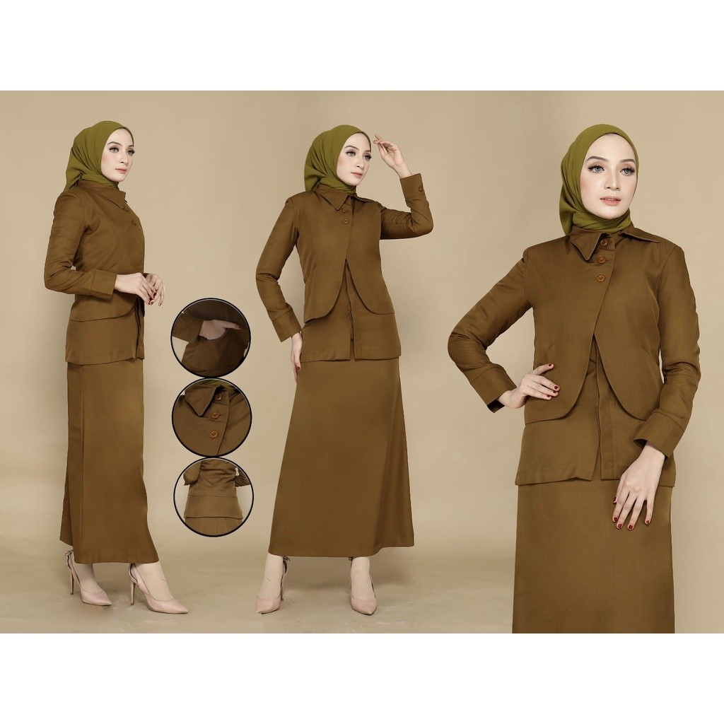 seragam Dinas Wanita Khaki Tua Set Rok A Blazer Pemda Tua Stelan Rok A Seragam PNS Pemda Aceh Baju P