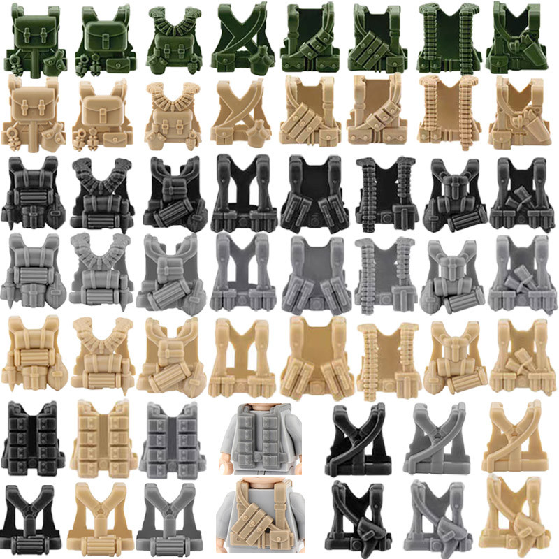 MOC WWII German US Soldiers Figure Vest Building Blocks Military Tactical Armor Army Bricks Weapon A