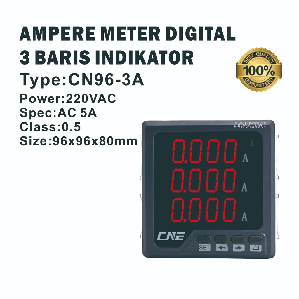 Ampere Meter Digital 96x96mm 3 Phase Current Meter Power Meter