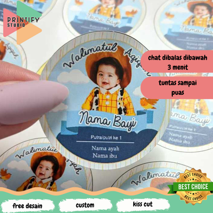 

Printify 2-4 Stiker Label Tasyakuran Aqiqah Sticker Nama Anak Bayi Ucapan Kelahiran Akikah Uk.Kecil