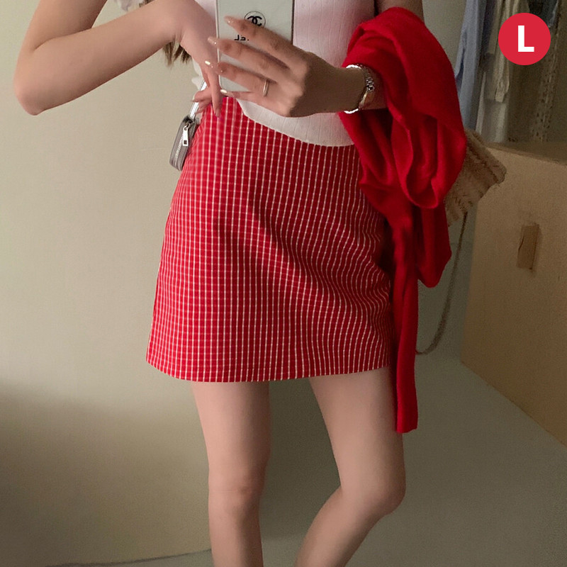 Korean Style Short Skirt High Waist Wrapped Hips A-line Skirt Women Spicy Girl Plaid Skirt