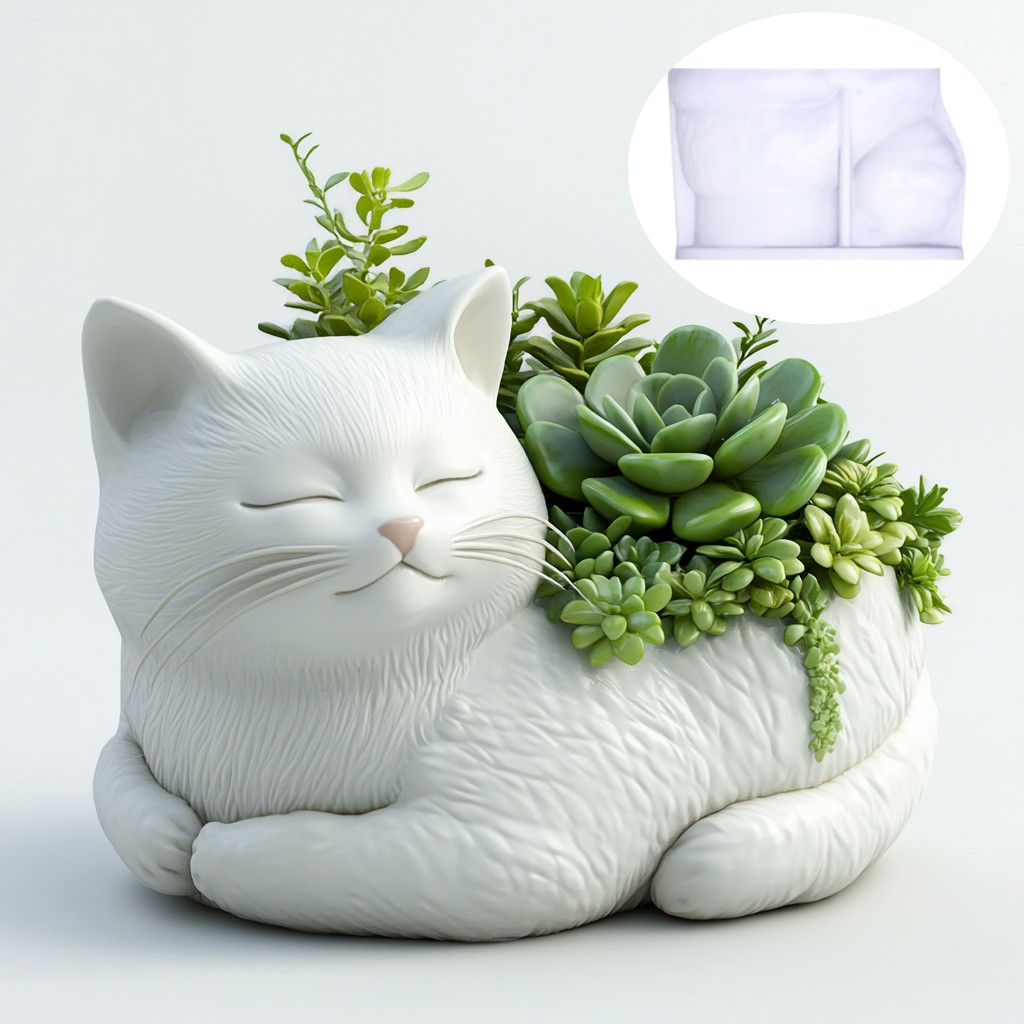

3D Sitting Cat Succulent Plant Pot Epoxy Resin Silicone Mold Cute Pet Cat Storage Box Concrete Mould Cat Candle Cup Gypsum Molds