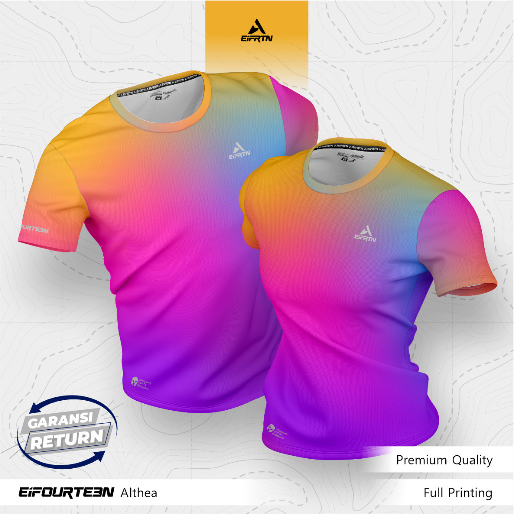 EiFRTN Baju Kaos Jersey Olahraga Full Printing Lari Running Gym Sepeda Couple Pasangan Polos Cerah S