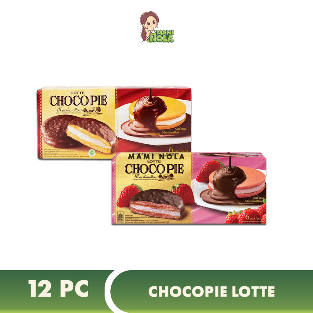 

Lotte Chocopie Richeese Chocolate Pie Strawberry Pie 1 Box isi 12 pc