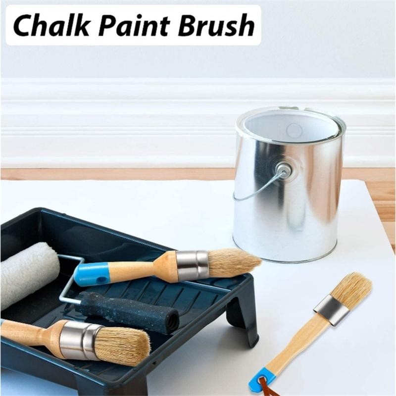 

3Pcs Round and Flat and Pointed Chalk Wax Paint Brush Natural Bristle Brush Tool,for Home Decor, Wood Projects